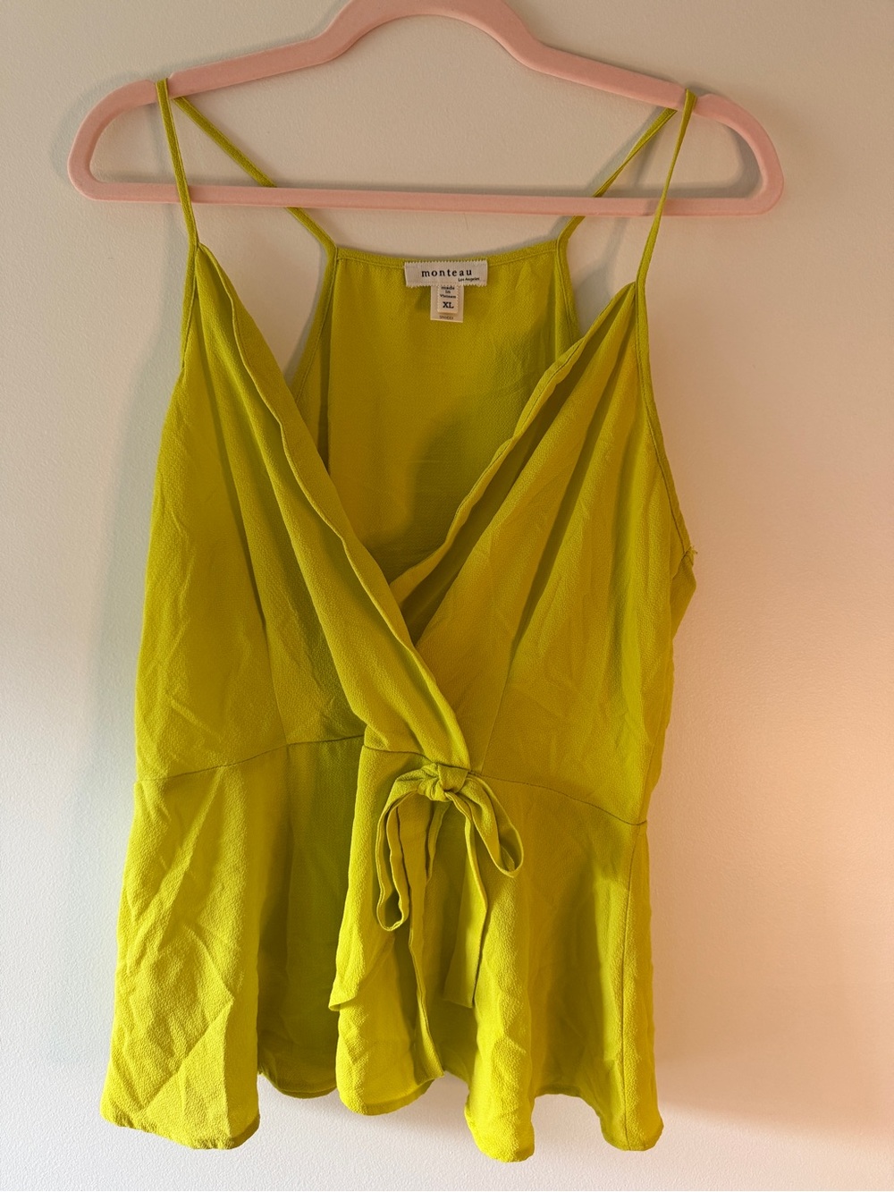 Monteau Lime Green Wrap Front Peplum Cami Top XL